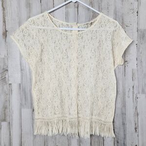 Altar'd State Floral Lace Fringe Top Biege Size Small